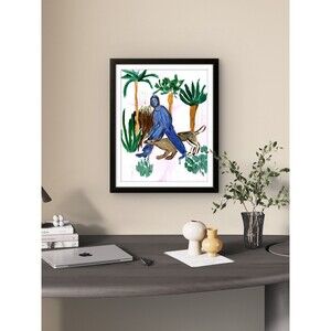 Blue Man with Dog Contemporary Expressionist  Painting on Canvas Art 14x11